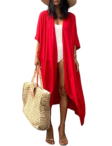 Image of Bsubseach Stylish Tie Dye Open Front Long Kimono Swimsuit Coverup for Women