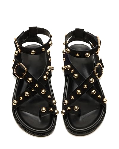 OMLISHZTY Women's Strappy Sandals with Stud Hardware Adjustable Ankle Strap Supportive Footbed Comfortable Casual Wear3