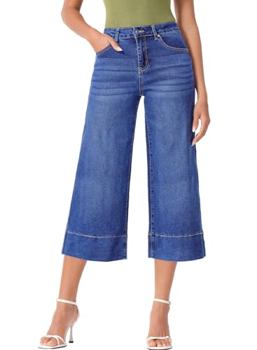 EVALESS Wide Leg Jeans for Women High Waisted Capri Pants Trendy Stretchy Straight Baggy Denim Pants