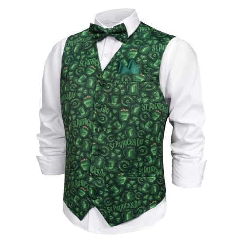 Giftdigger St Patricks Day Vest for Men St Patricks Costume St.Patricks's Day Outfit Leprechaun Costume Irish Outfit Holiday Vest Set,Dark Green,M