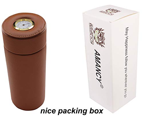 Amancy Practical Travel 5 Cigar Humidor,Brown Leather Cedar Wood Lined Cigar Jar, Portable Cigar Case With Humidifier #TOP3