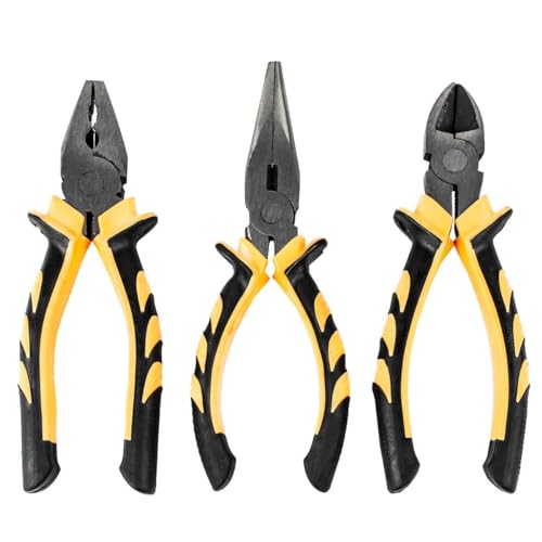 Set of 3 Pieces 6-inch Combination Pliers with Soft Grip Handles - yellow/black