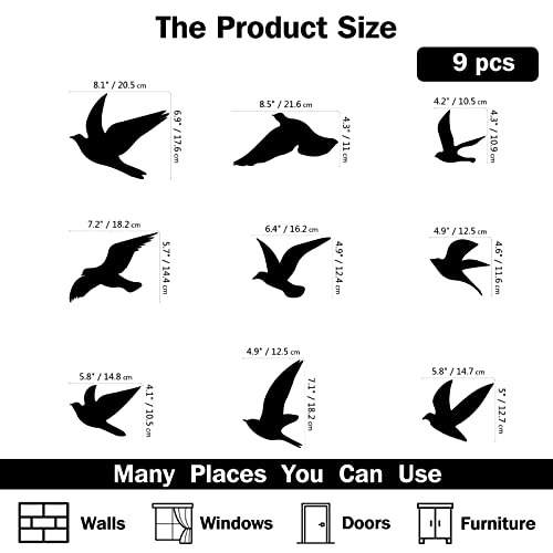 SUPERDANT 9pcs Black Birds Wall Decals Flying Bird Wall Stickers Dove of Peace Decals Stickers for Walls Vinyl Transfer Art for Living Room Bedroom Nursery Playroom Home Decoration - Image 2