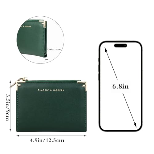 Andiker Small Wallet for Women, Soft PU Leather Women’s Wallet Simple Bifold Wallet with Photo Window Zipper Coin Pocket (Green)2