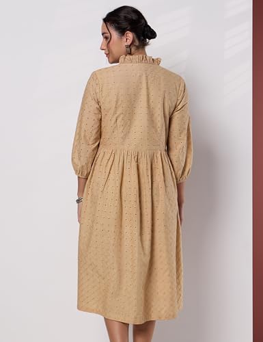 Image of Amazon Brand - Myx Women's Schiffli Embroidery Ethnic Dress | Fit and Flare | Knee Length (Available in Plus Sizes)