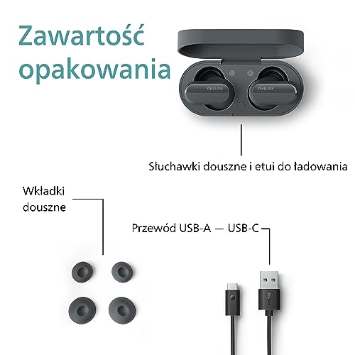 Philips TAT3508BK/00 Écouteurs sans Fil True Wireless | en Silicone, Son Naturel | Réduction du Bruit | Jusqu'à 21 h d'autonomie | Micro | Boîtier de Charge | IPX4 Résistant à l'eau | Noir
