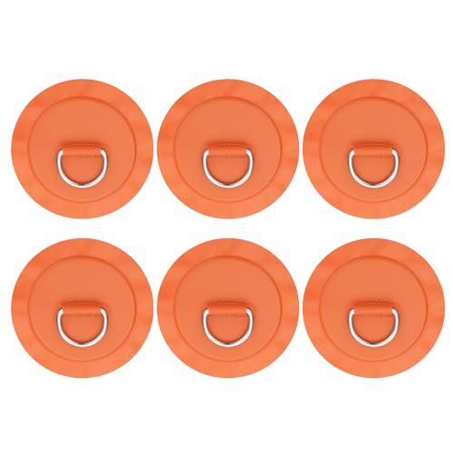 PATIKIL 4.3" Paddle Board D Rings, 6 Pcs Stainless Steel D-Ring PVC Patch Pad No Glue Include for Raft Kayak Inflatable Boat Surfboard, Orange