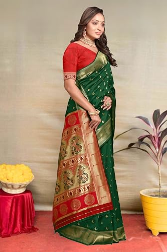 Image of C J Enterprise Women's Pure Kanjivaram Silk Saree Paithani Soft Wedding Sarees With Blouse Piece (Chand paithani)