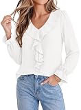 PRETTYGARDEN Women Early Fall Fashion Dressy Casual Blouses White,M