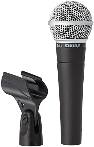 Shure SM58 Cardioid Dynamic Vocal Microphone with 25' XLR Cable, Pneumatic Shock Mount, Spherical Mesh Grille with Built-in Pop Filter, A25D Mic Clip, Storage Bag, 3-pin XLR Connector (SM58-CN)