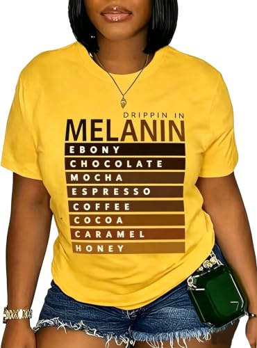 Image of QYZ-Top Women Black History Shirts Melanin African Graphic tees Yellow 3XL