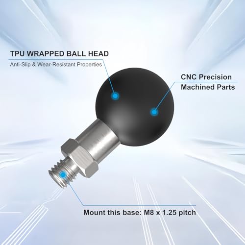 Image of 1 Inch Ball Mount Adapter,Metal Ball Adapter with M8 Threaded Bolt, CNC Aluminum Alloy 1 inch 360Adjust Ball Mount Base for Ebike Phone Holder &Long Double Socket Arm,78008