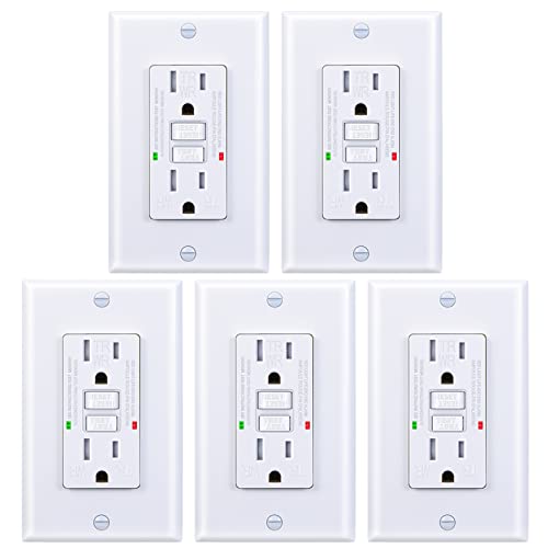3Grace 15 Amp Gfci Outlet, Tamper-Resistant, Weather Resistant Receptacle Indoor Or Outdoor Use, Led Indicator With Decor Wall Plates And Screws，Ul Listed, White (5 Pack) #TOP12