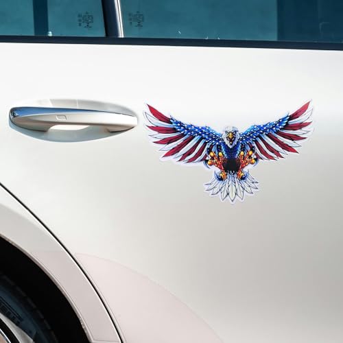 Image of USA American Bald Eagle Flag Vinyl Sticker Decal - 7.48x4.53in, Waterproof, Fade-Resistant, for Cars Trucks Bumper Window, Patriotic