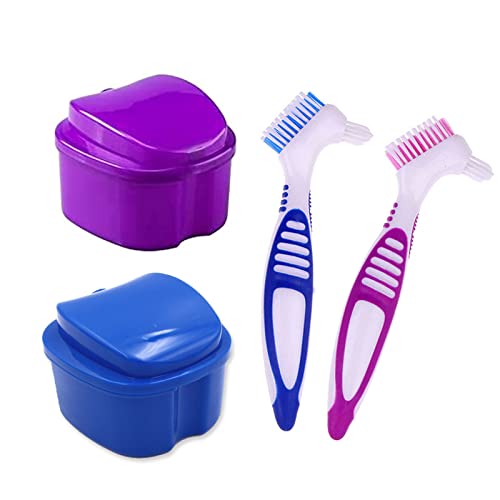 EvaGO Lot de 2 brosses de nettoyage pour prothèses dentaires avec boîte de rangement 2 pièces pour prothèses dentaires, bleu et violet Cover