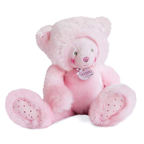 Peluche ourson doudou et compagnie rose 30 cm aux finitions soignées