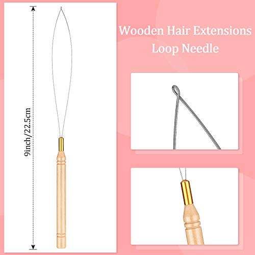 10 Pieces Wooden Hair Extension Loop Needle Kit Hair Extension Loop Tool Threader Wire Pulling Hook Tool And Bead Device Tool Black Loop Threader For Hair Or Feather Extensions #TOP1