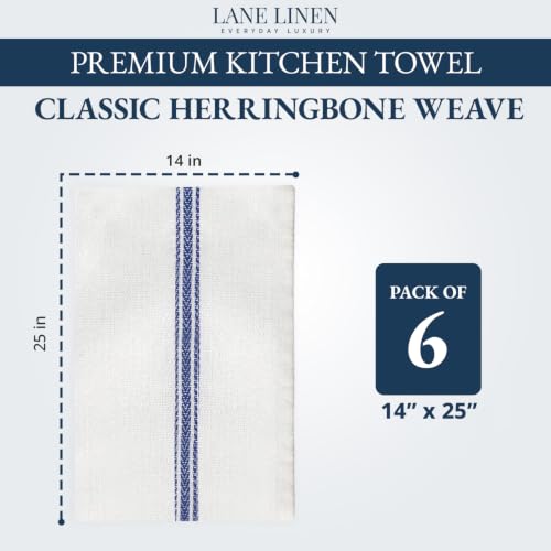 Image of LANE LINEN 100% Cotton Kitchen Towels for Cleaning 6PC - Blue Stripe