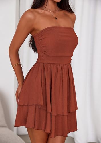 Image of PRETTYGARDEN Women's 2026 Summer Strapless Tube Mini Dress Off Shoulder Smocked Ruffle A Line Flowy Short Party Club Dresses