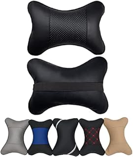 Car Neck Pillows Both Side Pu Leather 2pieces Pack Headrest Fit for Most Cars Filled Fiber Universal Heatrests Pillow for Home and Office Chair (Black)