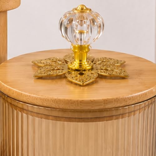 Image of 4 Jar Borosilicate Glass Storage Container Set with 360 Revolving Bamboo Tray (Round Jar with Knob)