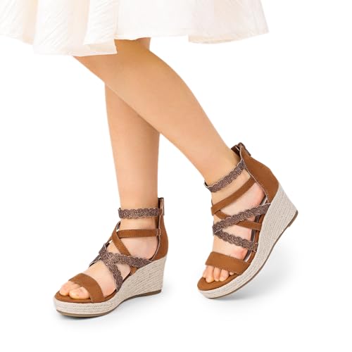 Image of DREAM PAIRS Girls Wedge Sandals Flatform Open Toe Platform Sandals Flower Wedding Party for Little Kid /Big Kid