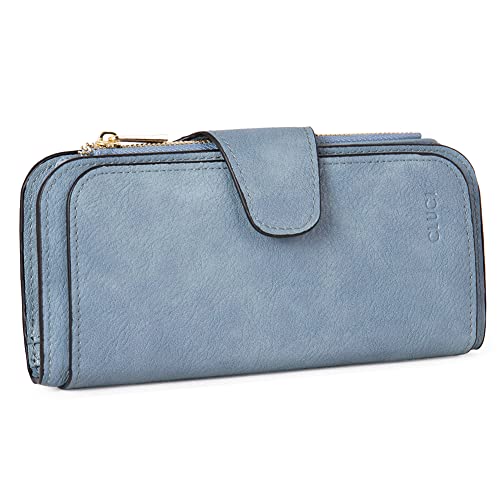 Image of CLUCI Wallet For Women PU Leather RFID Blocking Womens Wallet Bifold Card Holder with ID Window Gifts for Women Birthday, 2 Two-toned Blue, Large, Fashion