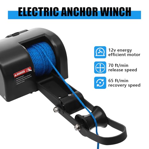 CUBELLIN 35lbs Electric Boat Anchor Winch 12V Marine Saltwater Anchor Windlass Kit with Wireless Remote Control & 100ft Braided Rope, for Boats up to 24ft - Thumbnail 2