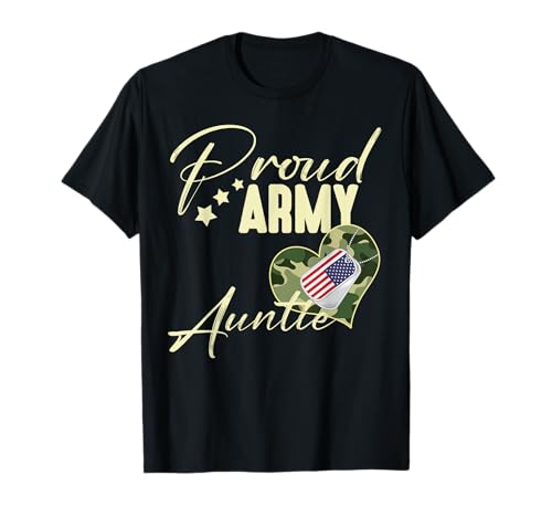 Proud Army AUNTIE Camouflage Dog Tag USA American Flag T-Shirt