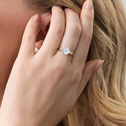 Gem Stone King 925 Sterling Silver And 10K Yellow Gold White Moissanite 3 Stone Engagement Ring For Women (1.58 Cttw, Oval 8X6Mm, Available In Size 5, 6, 7, 8, 9) #TOP4