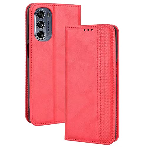 Custodia per Motorola Moto G62 5G 6.5 Inches Pelle PU Flip Folio Cover con Interruttore Magnetico 3 Slot Schede 1 Portafoglio Case - Rosso