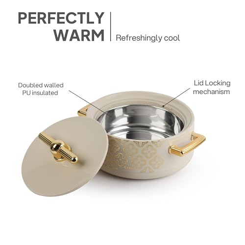 Image of CELLO Jewel NX Insulated Casserole Set of 3 Pcs (500ml, 1000ml, 1500ml) Beige | Double Wall Insulated Hot Pot Case Keeps Food Hot & Warm for Long Hours, Casserole Hot Pot Set for Roti, Chapati, Rice