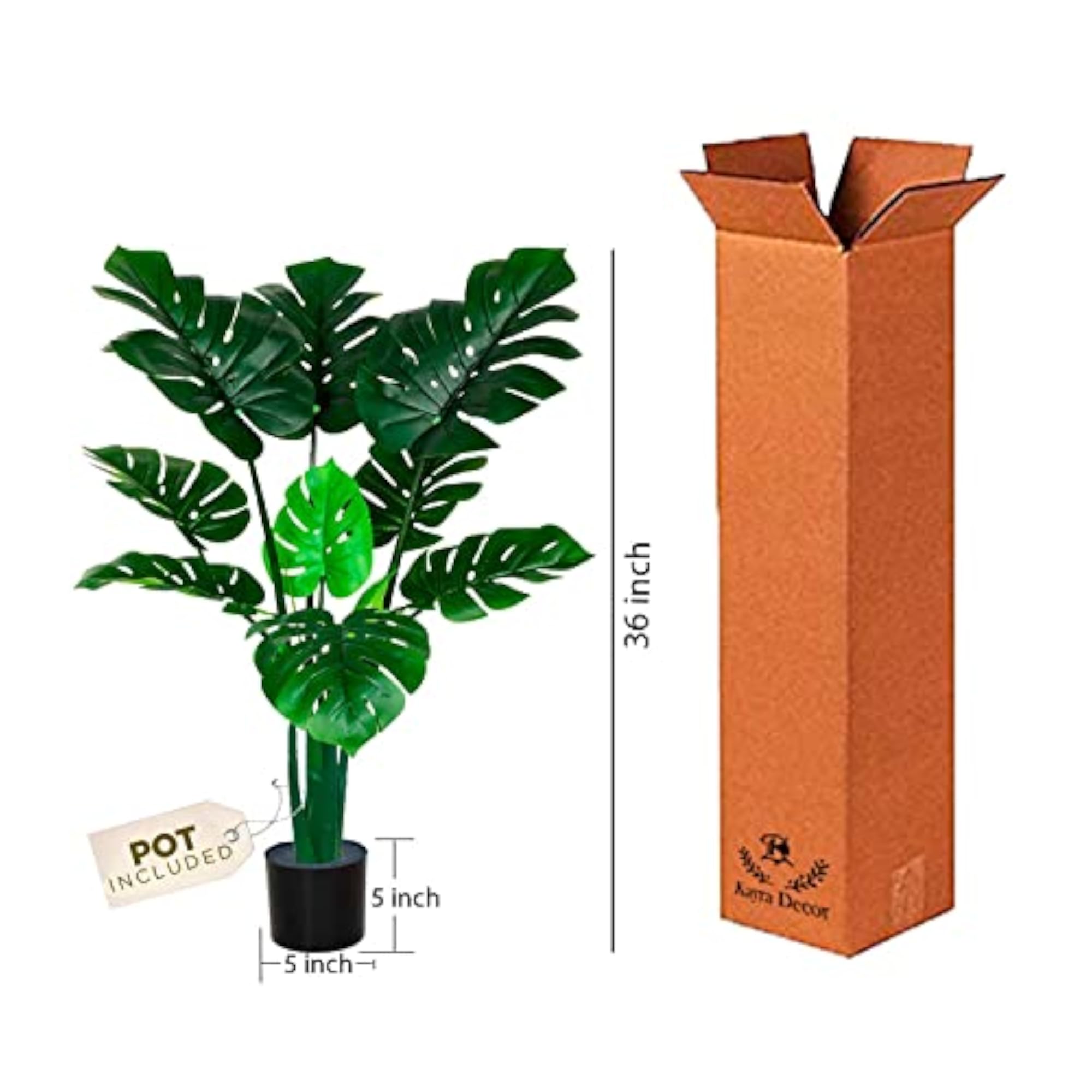 Monstera Plastic Plant for Home Decor, 3 Feet Tall