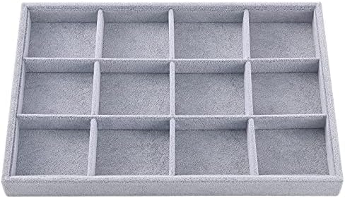 Ice Gray Plush Velvet Stackable Jewelry Display Trays Showcase Jewelry Organizer Storage Trays (12 Grids)