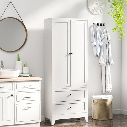FLIXELIO White Steel Pantry Cabinet with 2 Drawers & 2