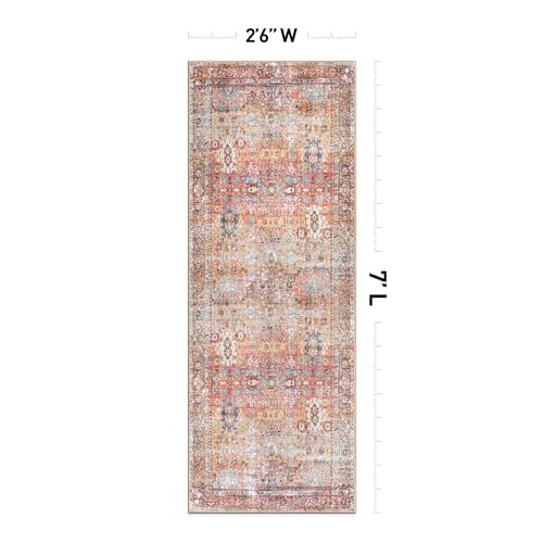 Rugshop Multi Transitional Distressed Runner Rug — Machine Washable & Non‑Slip, 2'6"x7' for Hallway, Entryway and Kitchen