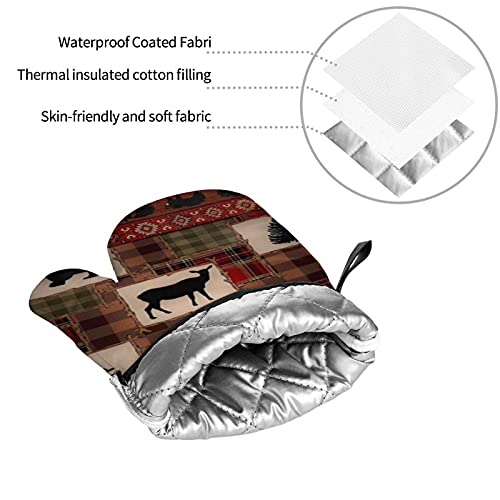 Oven Mitts And Pot Holders Set Retro Rustic Lodge Bear Deer Moose Heat Resistant Kitchen Microwave Gloves And Hot Pads Potholders With Cotton Liner Grip Cooking Mitts For Baking Cooking Grilling Bbq #TOP7