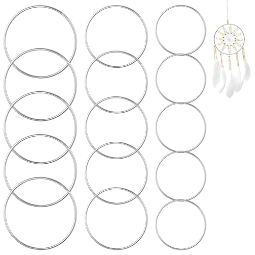 SHILIUZHI 15 Stück Metallringe zum Basteln 2.8mm Silber Metallring Metall Traumfänger Dekoring traumfänger basteln für Metall-Traumfänger Blumenarrangement DIY-Bastelarbeit (100mm 150mm 200mm)