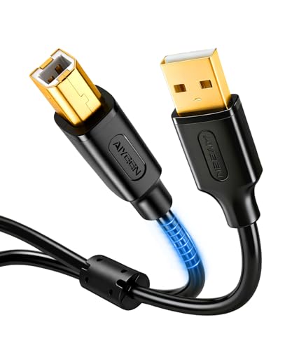 AIYEEN Câble d'imprimante USB 2.0 2 m (6,6 pi), câble A vers B plaqué or avec noyau en ferrite, fils de cuivre AWG 24/28, débit élevé 480 Mbit/s pour...