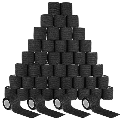 Fenhupe 48 Pack 2 x 5 Yards Self Adhesive Bandage Wrap Elastic Breathable Cohesive Bandage Wrap Athletic Stretch Tape for Wrist Ankle Sports (Black)