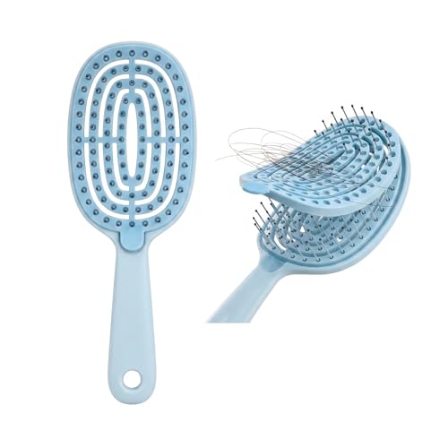 Image of Waterproof Self-Cleaning Plastic Comb Hair Detangling Brush for Curly Hair, Massage, Women's Home Use (Sky Blue)