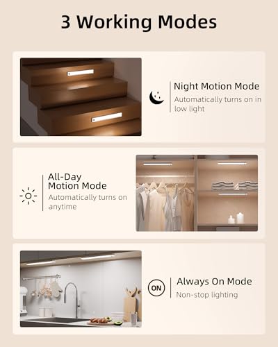 Image of EZVALO 13inch Under Cabinet Lighting, 3200mAh Rechargeable Wireless Motion Sensor Lights, 96 LEDs, 3 Color Temps, Dimmable, Timer, Magnetic, with Remote for Kitchen (6 Pack)