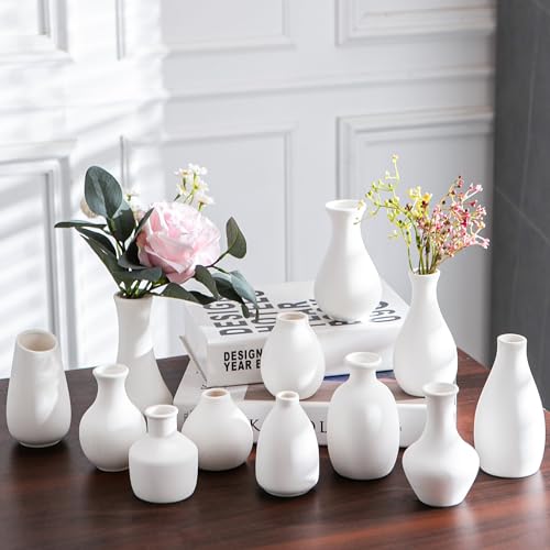 Sowlvenco White Ceramic Bud Vase Set of 12 DIY Matte Flower Vases