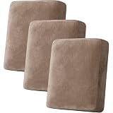H.VERSAILTEX Velvet Stretch Couch Cushion Cover Plush Cushion Slipcover for Chair Loveseat Sofa Cushion Furniture Protector Seat Cushion Sofa Cover (3 Piece Sofa Cushion Covers, Camel)