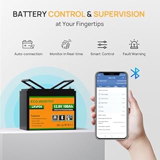 ECO-WORTHY 12V 100AH LiFePO4 Lithium Battery with Bluetooth, Low Temperature Protection, Max.1280Wh Energy, Group 24, Built-in 100A BMS, Perfect for Trolling Motor, RV, Boat, Solar Off-Grid