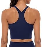 Lavento Women's Racerback Sports Bras Yoga Crop Top with Built in Bra (Brushed Dark Blue, 8)