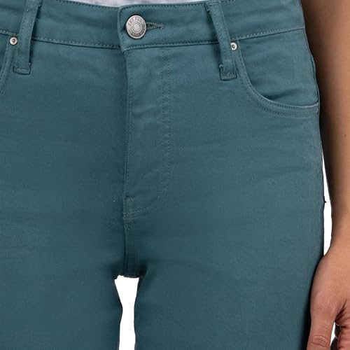 KUT from the Kloth Kelsey High-Rise Fab Ab Ankle Flare with Raw Hem in Teal - Jeans for Women - Cotton4