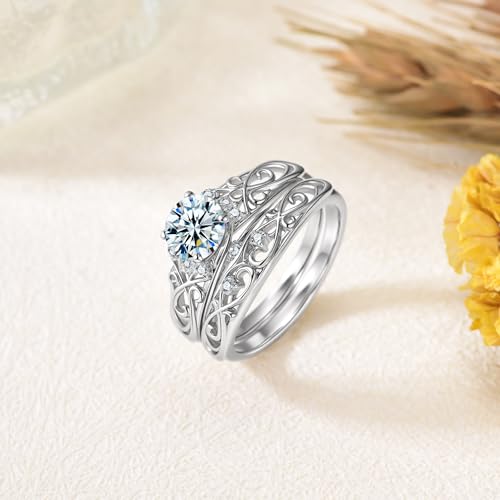 Solitaire Round Cut Moissanite Wedding Ring Set GRA Certified ,10K 14K 18K Real Gold Hollow Infinity Engagement Ring Bridal Sets for Women Jewelry Gift for Anniversary Wedding Free Engraved4