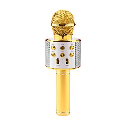 Wireless Bluetooth Karaoke Microphone, 3 in 1 Portable Microphone, Bluetooth Microphone and Speaker, Car Karaoke Microphone, Wireless Karaoke Microphone for Kids, Adults, Party, Home KTV YouTube-Gold