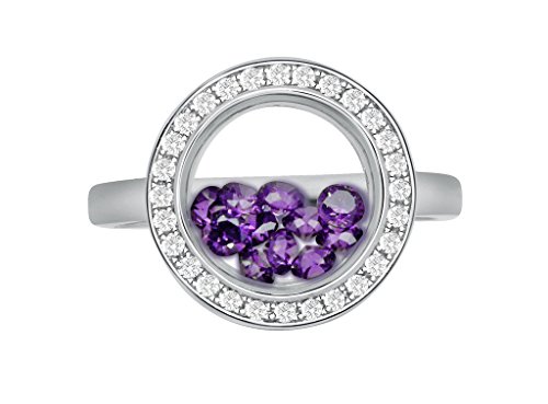 PARIKHS Round Ring Floating Violet Cubic Zirconia Inside -CZ Border - Sterling Silver
